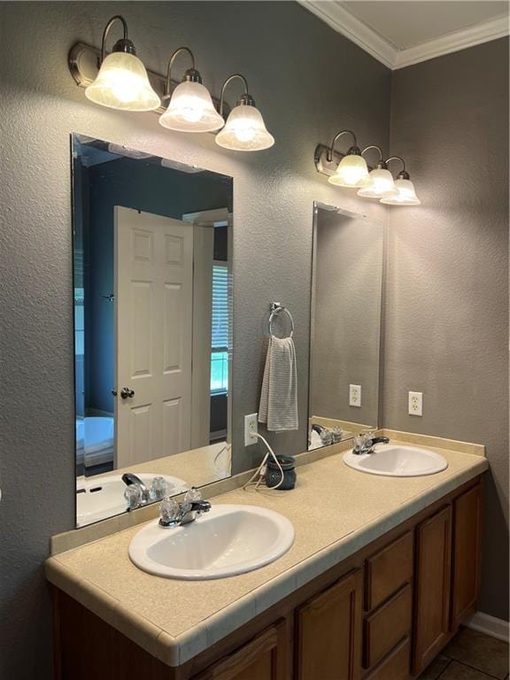 42984 River Birch Ln, Franklinton, LA 70438 - full bath with ornamental molding, double vanity, and tile patterned floors