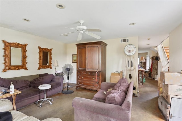 4740 Banks St, New Orleans, LA 70119 - living area with carpet flooring, a ceiling fan, and recessed lighting