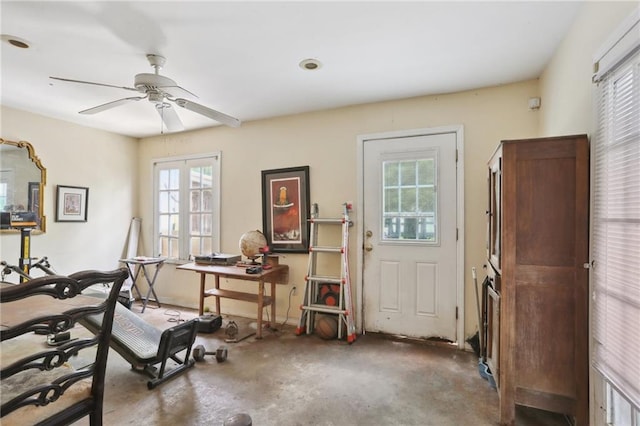 4740 Banks St, New Orleans, LA 70119 - foyer entrance featuring concrete floors and ceiling fan