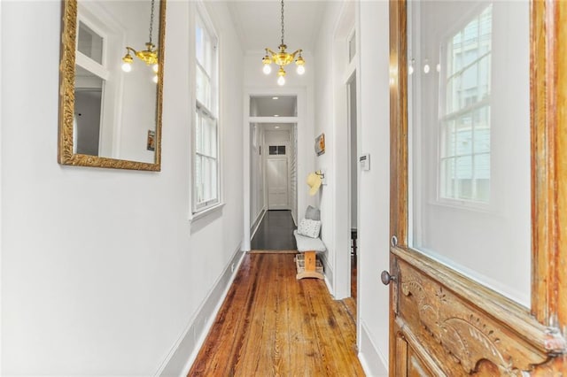 2728 Bell St, New Orleans, LA 70119 - corridor with a chandelier, wood finished floors, and healthy amount of natural light