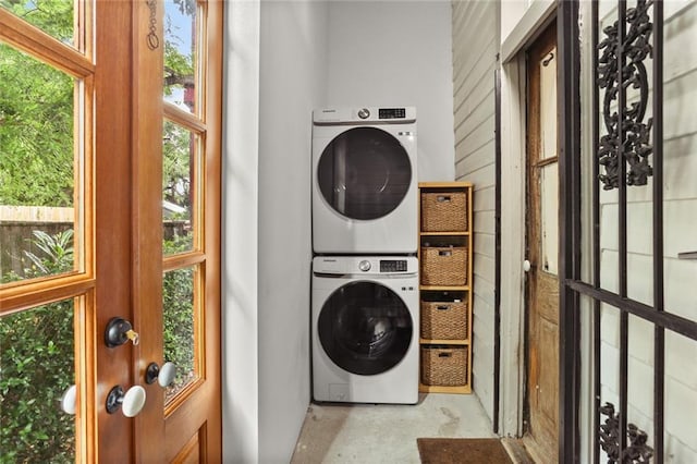 2728 Bell St, New Orleans, LA 70119 - laundry room with stacked washing machine and dryer