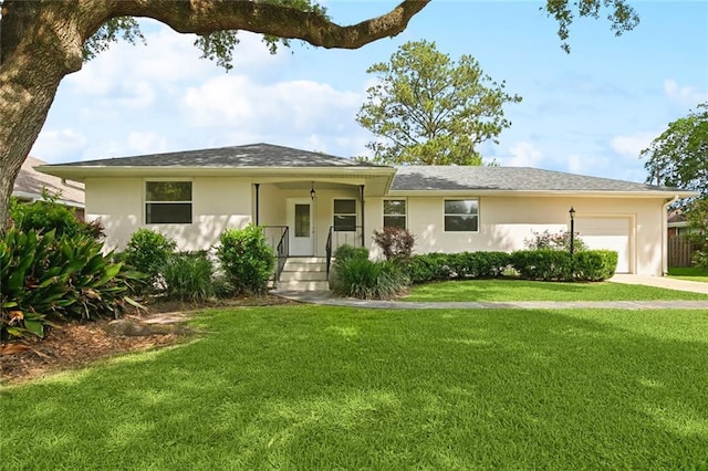 116 Hunt St, Belle Chasse, LA 70037 - single story home featuring stucco siding, an attached garage, a front lawn, and concrete driveway