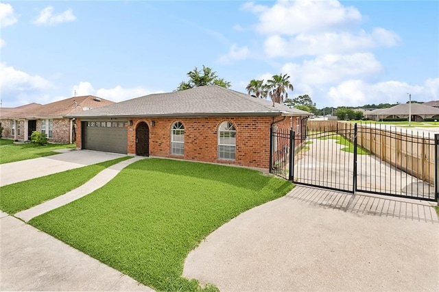 4901 Friar Tuck Dr, New Orleans, LA 70128 - single story home with concrete driveway, a gate, a garage, brick siding, and a shingled roof