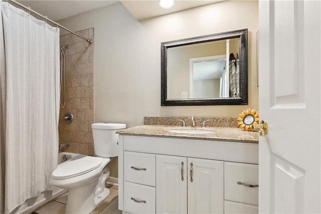 3121 Arbutus Ln, Marrero, LA 70072 - bathroom with vanity, toilet, shower / bath combination with curtain, and baseboards