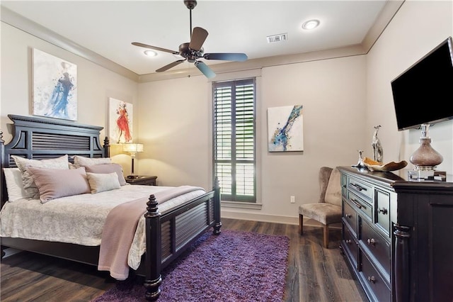 500 Tallow Tree Dr, Madisonville, LA 70447 - bedroom with dark wood-type flooring, baseboards, ceiling fan, and recessed lighting