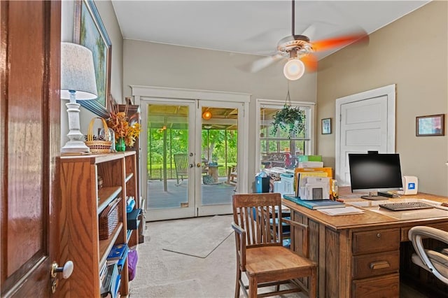 237 Villere Dr, Destrehan, LA 70047 - carpeted office with french doors and a ceiling fan