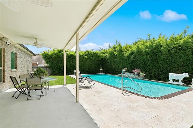 5001 Randolph St, Marrero, LA 70072 - view of pool with a ceiling fan, a patio area, a fenced backyard, and outdoor dining area