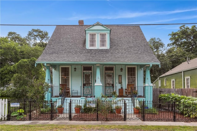 518 Pacific Ave, New Orleans, LA 70114 - view of front of house with a porch, a chimney, and roof with shingles