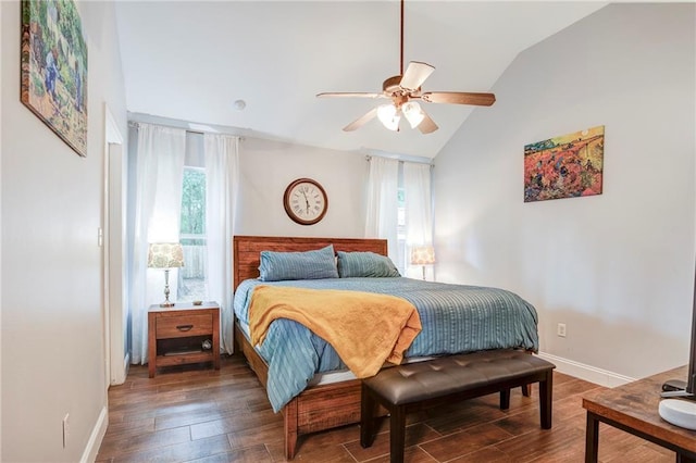 70046 9th St, Covington, LA 70433 - bedroom featuring vaulted ceiling, multiple windows, wood finished floors, baseboards, and ceiling fan