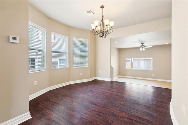 6409 Louis Xiv St, New Orleans, LA 70124 - spare room with wood-type flooring, a chandelier, baseboards, and ceiling fan