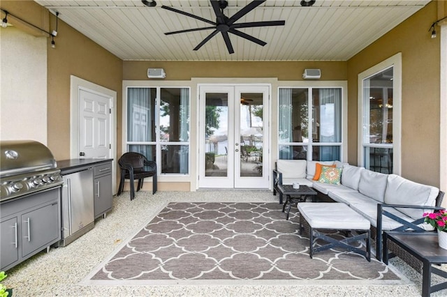 983 Lakeshore Blvd, Slidell, LA 70461 - view of patio featuring french doors, a ceiling fan, and an outdoor hangout area