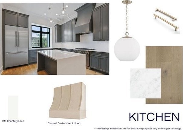 106 Wren St Unit 106, New Orleans, LA 70124 - kitchen featuring high quality appliances, wall chimney range hood, a kitchen island, light countertops, and light wood-style flooring