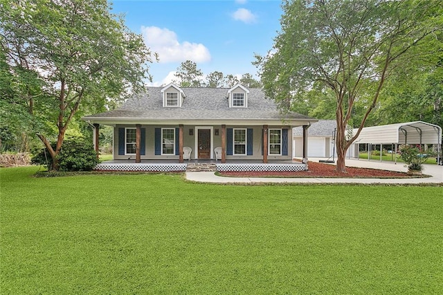 19196 Wildoak Ln, Ponchatoula, LA 70454 - view of front facade with a porch, a front lawn, a detached carport, and roof with shingles