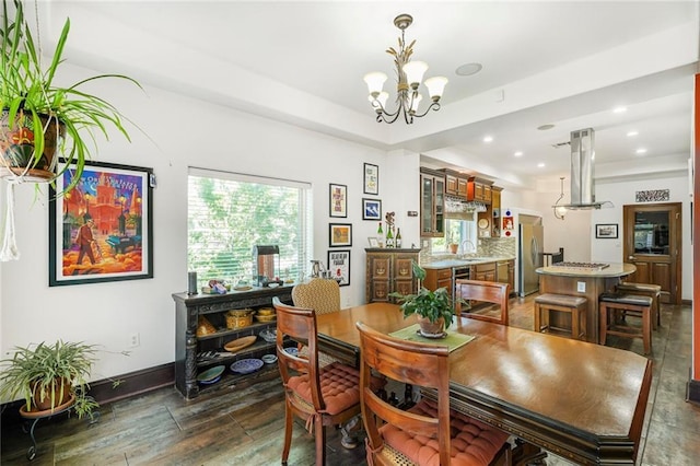 439 S Clark St, New Orleans, LA 70119 - dining area featuring a chandelier, recessed lighting, and dark wood finished floors