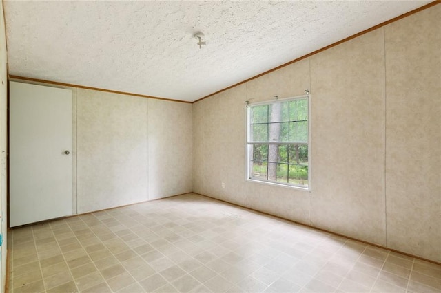 16940 Gunboat Landing Rd, Livingston, LA 70449 - empty room with ornamental molding, a textured ceiling, and vaulted ceiling