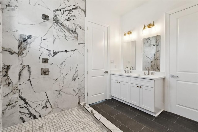 156 Mallard Dr, Westwego, LA 70094 - bathroom with a marble finish shower and double vanity