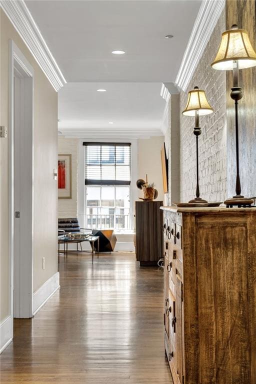220 Decatur St Unit 302, New Orleans, LA 70130 - hall with ornamental molding, wood finished floors, and baseboards