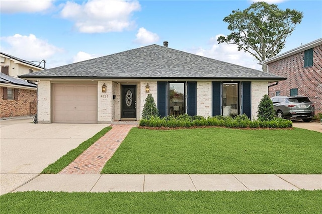 4721 Chastant St, Metairie, LA 70006 - view of front of property with roof with shingles, concrete driveway, a front yard, and a garage