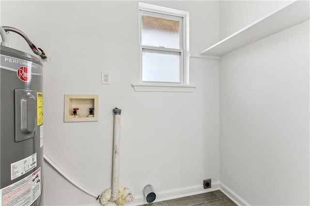 7504 Birch St, Violet, LA 70092 - laundry room featuring electric dryer hookup, washer hookup, electric water heater, and baseboards