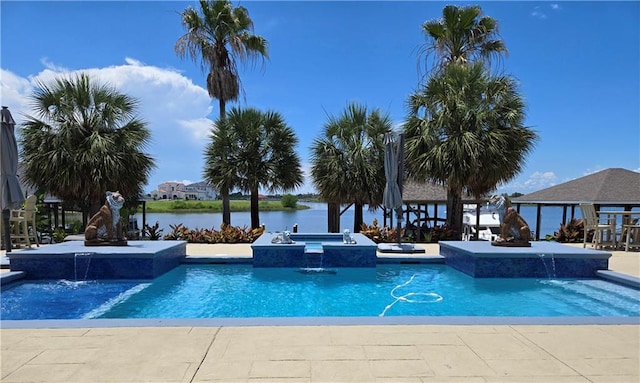 2097 S Lakeshore Blvd, Slidell, LA 70461 - swimming pool with an in-ground hot tub, a gazebo, and a water view