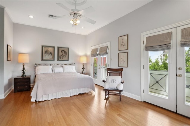 1427 Leontine St New O, Unit New O, New Orleans, LA 70115 - bedroom featuring access to outside, light wood-style flooring, baseboards, recessed lighting, and a ceiling fan