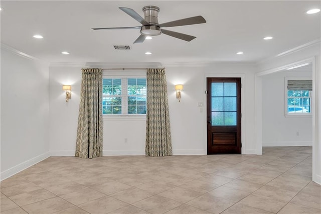 212 Nelson Dr, River Ridge, LA 70123 - foyer with ornamental molding, ceiling fan, baseboards, recessed lighting, and light tile patterned flooring