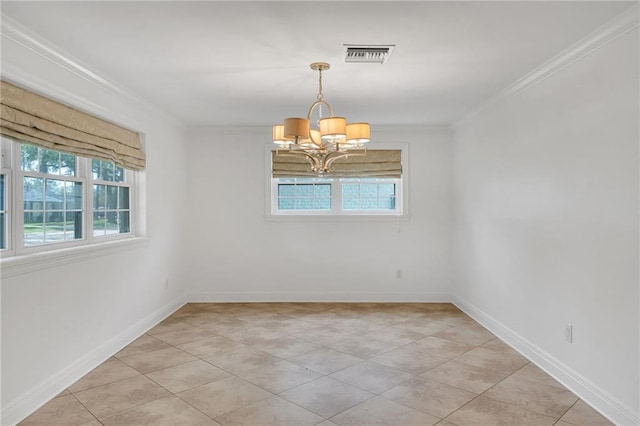 212 Nelson Dr, River Ridge, LA 70123 - unfurnished room featuring a chandelier, ornamental molding, baseboards, and light tile patterned floors