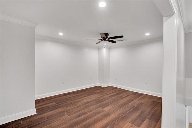 212 Nelson Dr, River Ridge, LA 70123 - empty room featuring ceiling fan, dark wood-style floors, crown molding, recessed lighting, and baseboards