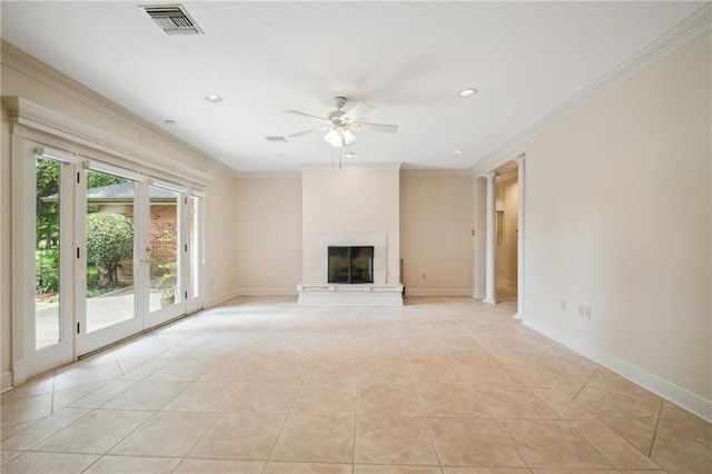 653 Fairfield Ave, Gretna, LA 70056 - unfurnished living room with a ceiling fan, crown molding, light tile patterned floors, baseboards, and recessed lighting