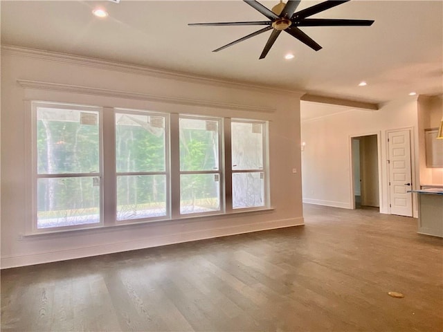 1337 Avenue Lacroix Ave, Lacroix, Covington, LA 70433 - spare room featuring crown molding, baseboards, ceiling fan, wood finished floors, and recessed lighting