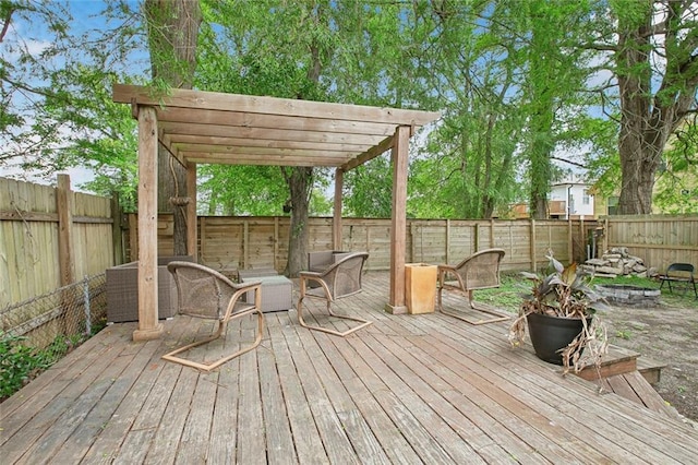 4819 Touro St, New Orleans, LA 70122 - wooden terrace featuring a fenced backyard, an outdoor hangout area, and central AC unit
