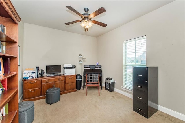 422 Scotch Pine Dr, Ponchatoula, LA 70454 - office space featuring a ceiling fan, light colored carpet, and baseboards