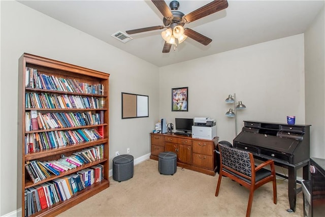 422 Scotch Pine Dr, Ponchatoula, LA 70454 - office space with ceiling fan, light carpet, and baseboards