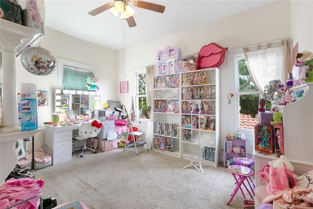 5655 Hawthorne Pl, New Orleans, LA 70124 - recreation room featuring carpet floors, healthy amount of natural light, and a ceiling fan