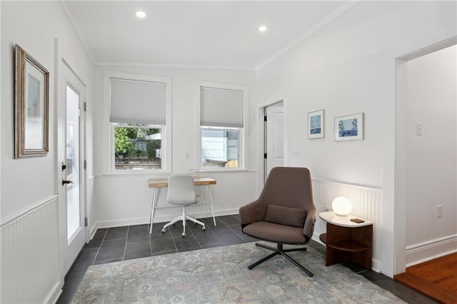 304 Henry Clay Ave, New Orleans, LA 70118 - sitting room with a wainscoted wall, recessed lighting, and crown molding