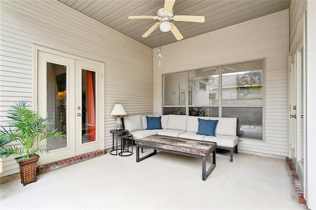 228 Shady Pond Ln, Covington, LA 70435 - sunroom / solarium with french doors, a ceiling fan, and an outdoor living space