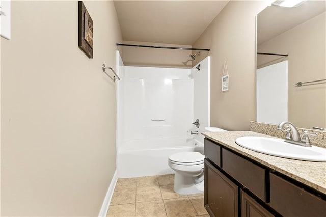 15488 Lake Ramsey Rd, Covington, LA 70435 - bathroom featuring vanity, toilet,  shower combination, tile patterned flooring, and baseboards