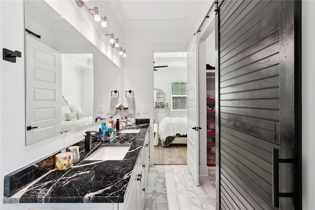 67 W Claiborne Sq, Chalmette, LA 70043 - full bath featuring ensuite bathroom, marble finish flooring, double vanity, and crown molding