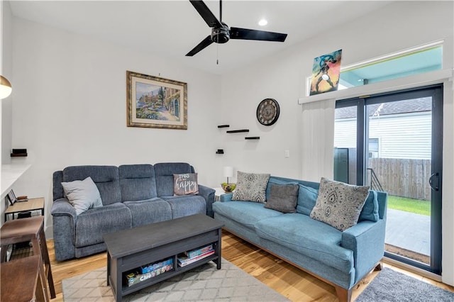 1039 Verret St, New Orleans, LA 70114 - living area featuring wood finished floors, ceiling fan, and recessed lighting