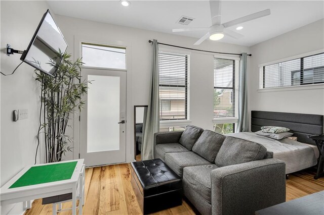 1039 Verret St, New Orleans, LA 70114 - bedroom with light wood-style flooring, recessed lighting, and a ceiling fan