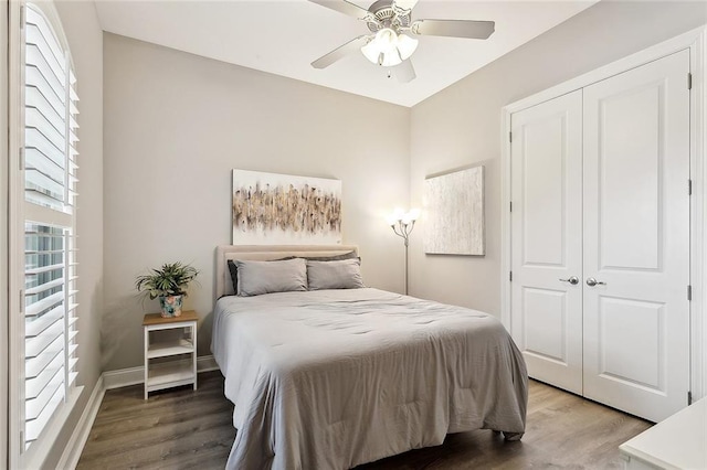 596 Blue Heron Ln, Madisonville, LA 70447 - bedroom featuring light wood-style flooring, a closet, and ceiling fan
