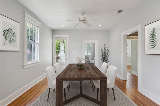 4198 Dumaine St, New Orleans, LA 70119 - dining room with light wood finished floors, plenty of natural light, ceiling fan, and recessed lighting