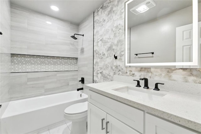 2024 Manson Ave, Metairie, LA 70001 - bathroom with vanity, toilet, shower / bathtub combination, and marble finish floors