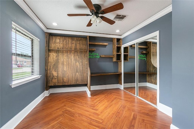 2024 Manson Ave, Metairie, LA 70001 - unfurnished bedroom with ornamental molding, baseboards, a textured ceiling, recessed lighting, and a ceiling fan