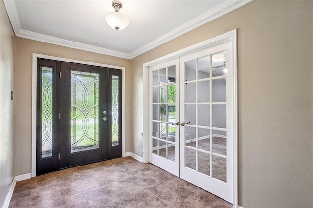255 Wilson Ln, Belle Chasse, LA 70037 - foyer featuring french doors, crown molding, and baseboards