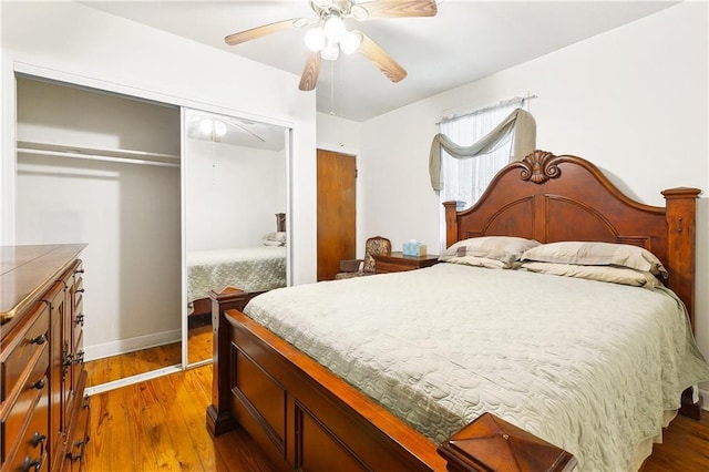 3114 Audubon St, New Orleans, LA 70125 - bedroom with a closet, wood finished floors, ceiling fan, and baseboards