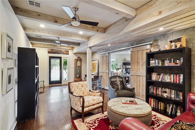 1141 Allen Toussaint Blvd, New Orleans, LA 70124 - living area with ceiling fan, wood-type flooring, beam ceiling, recessed lighting, and baseboards