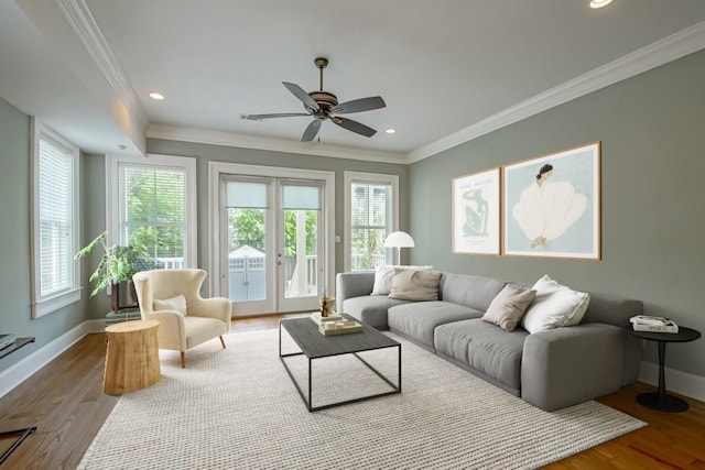433 S Cortez St, New Orleans, LA 70119 - living room with plenty of natural light, a ceiling fan, baseboards, wood finished floors, and recessed lighting