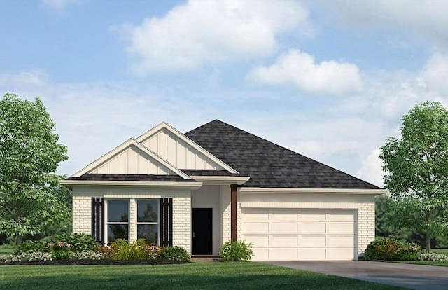 5361 Bypass Breeze Dr, Slidell, LA 70461 - view of front of house featuring brick siding, an attached garage, driveway, a shingled roof, and board and batten siding