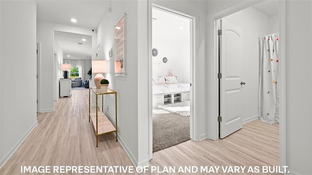 5361 Bypass Breeze Dr, Slidell, LA 70461 - hall with light wood-style floors, baseboards, and recessed lighting